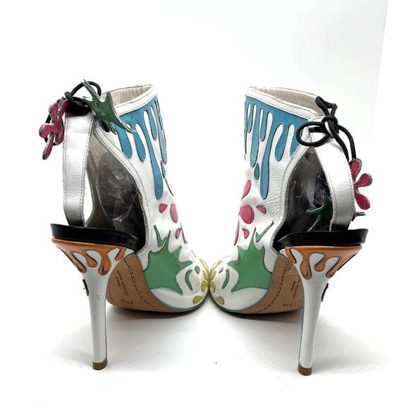 Sophia Webster Arty Party Paint Splatter Heel Tie Back Booties Size 7.5 - Picture 5 of 15